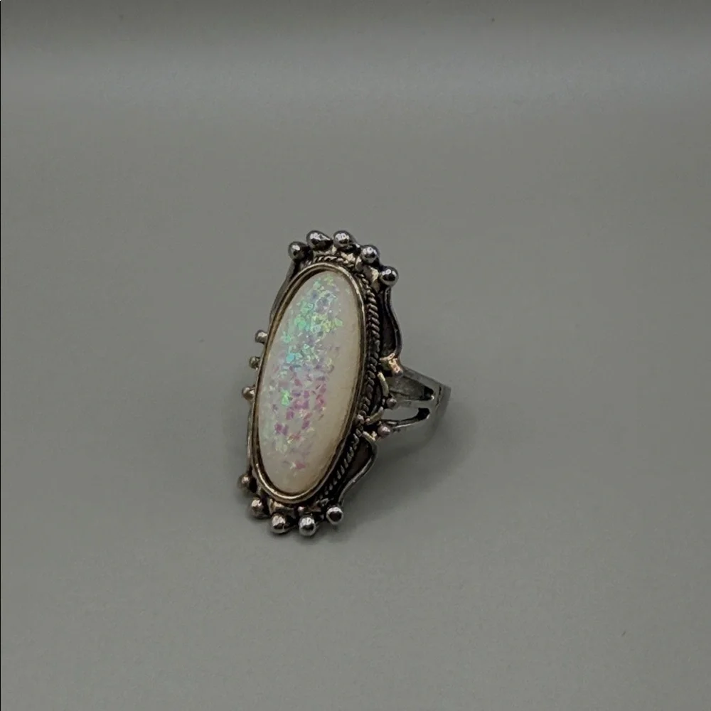 Ornate Silver Resin Statement Fashion Ring